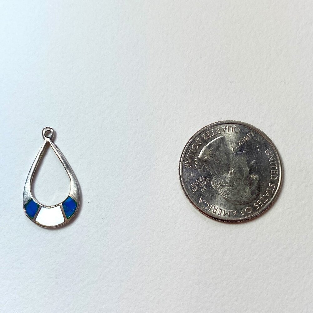 Vintage Sterling Silver with Turquoise & Mother of Pearl Inlay Pendant